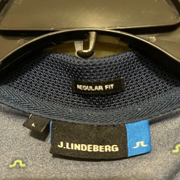 J Lindeberg Polo Shirt Mens Large Navy Blue Green Golf Performance Tech - Picture 4 of 5